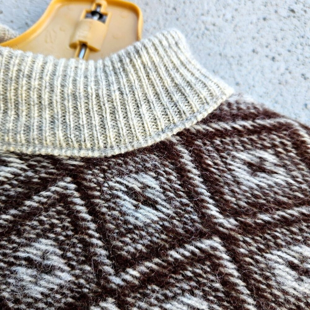 Vintage Piccadilly Lambswool Turtleneck Sweater Brown Gray Pattern Knit - Picture 8 of 14